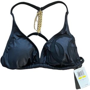 NEW Guess Black Bikini Top with Gold & Silver Chains Swim Bathing Suit M $63RV
